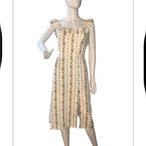 NLW current fashions floral Cream Sleeveless Sundress with Square Neck